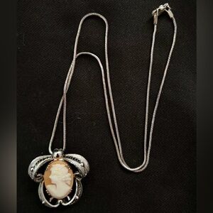 Vintage Amco 1.25" Sterling Silver Shell Cameo Necklace 18" Chain 8.45g